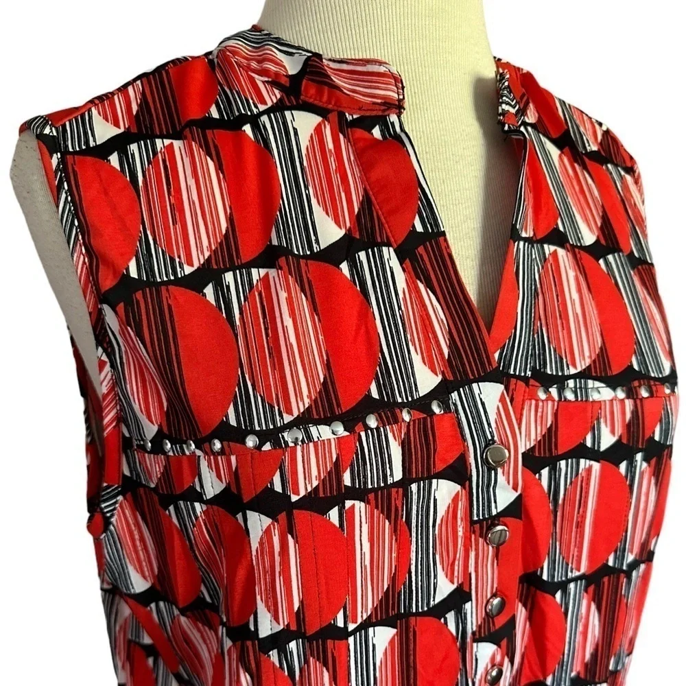 COCOMO 3X Red Black White Plus Size  sleeveless women's Blouse top tuni…